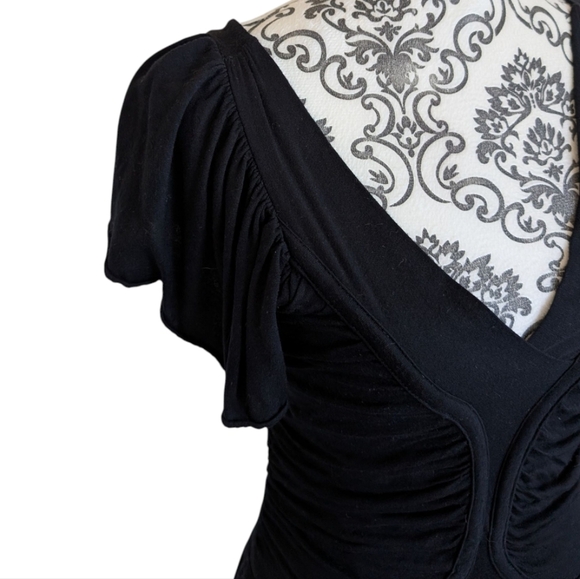 Zara Dress Plunge Ruched Little Black V Neck Flutter Sleeves Women's size Medium - Picture 9 of 13